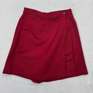 LL Bean Skort Womens 10 Red Wrap Front Cotton Twill Shorts Skirt Casual Utility